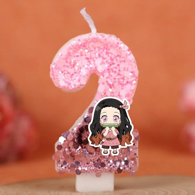 Demon Slayer Theme Digital Candle Number 0-9 Kids Birthday Cake Decoration Supplies Cartoon Party Accessories Supplies