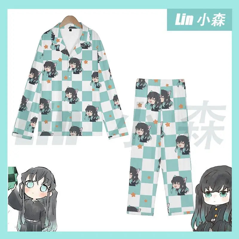 Anime Cosplay Homewear Demon Slayer Agatsuma Zenitsu Cute Pajama Set Demon Girl Pink Pattern Nightwear Loungewear Holiday Gift