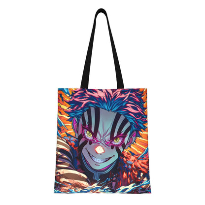 1PC Large Capacity Akaza Demon Slayer Canvas Tote Bag Foldable Chic Pattern No Closed Design