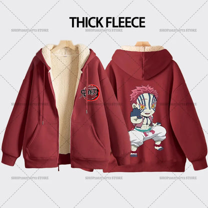 Fashion Clothes Anime Kimetsus No Yaibas Print Sweatshirt Men Women Demons Slayers Winter Loose Fleece Zipper Coat Hoodies Gift