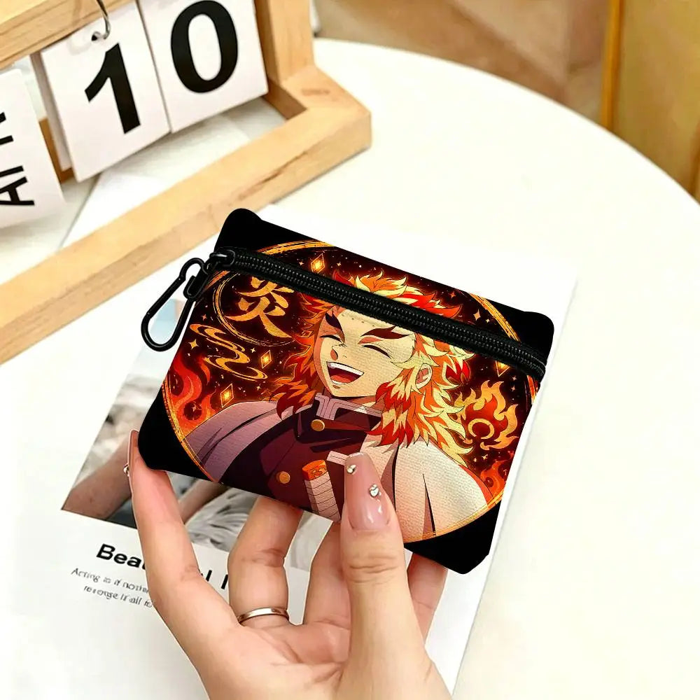 Anime Demon Slayer Multifunctional Oxford Cloth Small Pouch With Hook Mini Coin Wallet Earbud Storage Bag