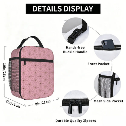 1 Piece Portable Lunch Container Nezuko Cloths  Zipper Closure Durable Pocket Demon Slayer Anime  For Lunch Lunch Box Bag