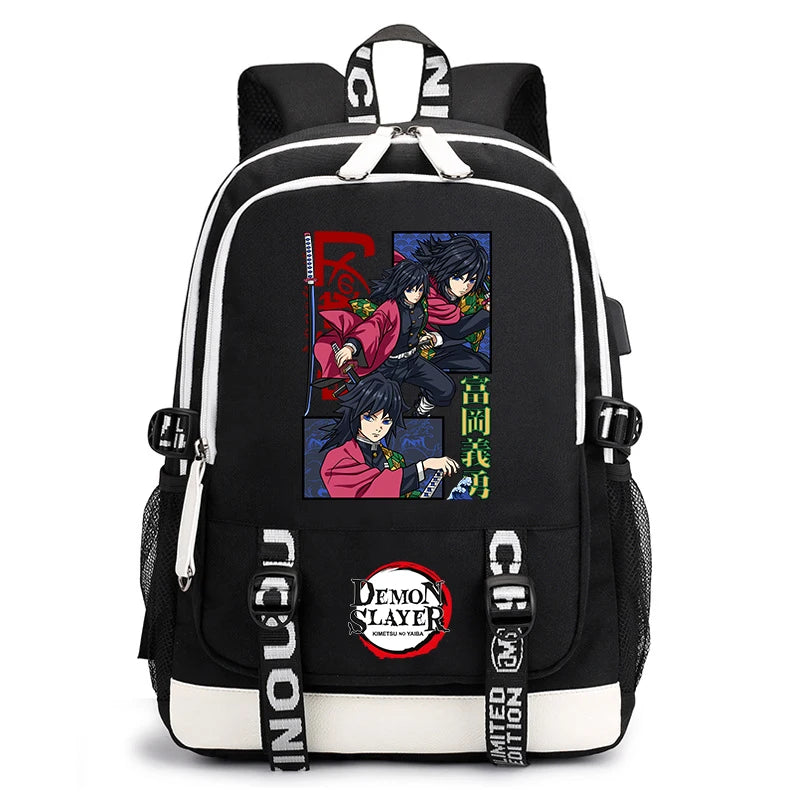 Demon Slayer Anime Print Student Backpack USB Charging Port Lightweight School Bag for Boys Girls