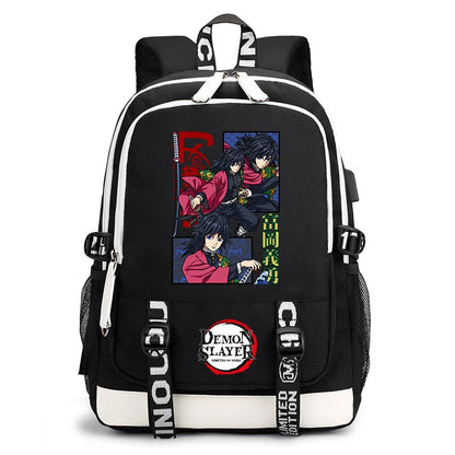 Demon Slayer Anime Print Student Backpack USB Charging Port Lightweight School Bag for Boys Girls