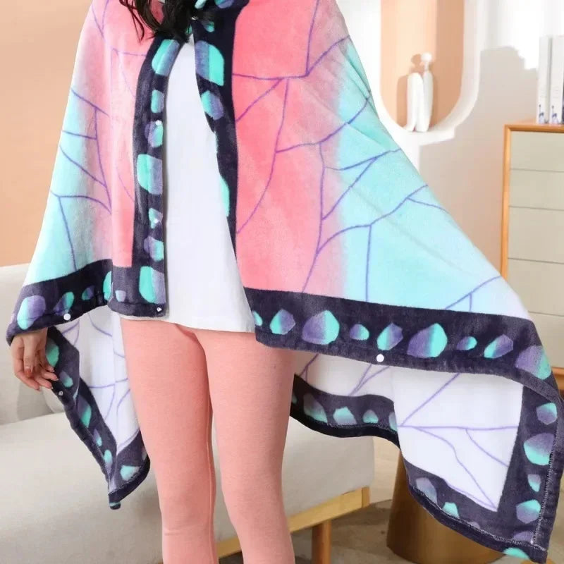Demon Slayer Blanket Plaid Anime Kimetsu No Yaiba Cosplay Prop Tanjirou Custom Women Pajamas Shinobu Adult Bathrobe Shawl Gown