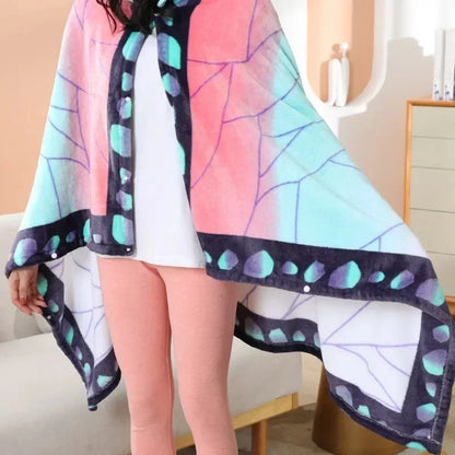 Demon Slayer Blanket Plaid Anime Kimetsu No Yaiba Cosplay Prop Tanjirou Custom Women Pajamas Shinobu Adult Bathrobe Shawl Gown