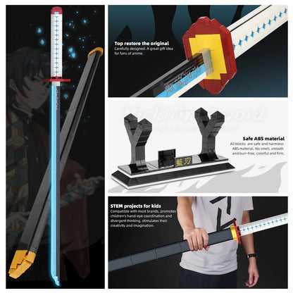 Demon Slayer Giyu Tomioka Nichirin Sword Building Blocks Water Hashira Katana Model with Stand DIY Collectible Gift for Fans