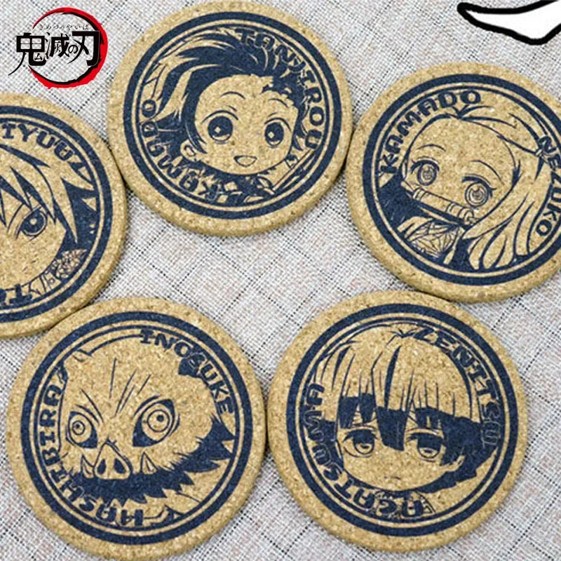 Demon Slayer Cork Coaster,Tanjiro Nezuko Anime Drink Cup Mat, Non-slip Heat Resistant Wooden Pad, Creative Table Decor Gift, 1pc