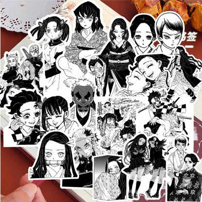 10/65pcs Anime Demon Slayer Black and White Stickers DIY Bike Travel Luggage Laptop Graffiti Cool Cartoon Kamado Nezuko Sticker