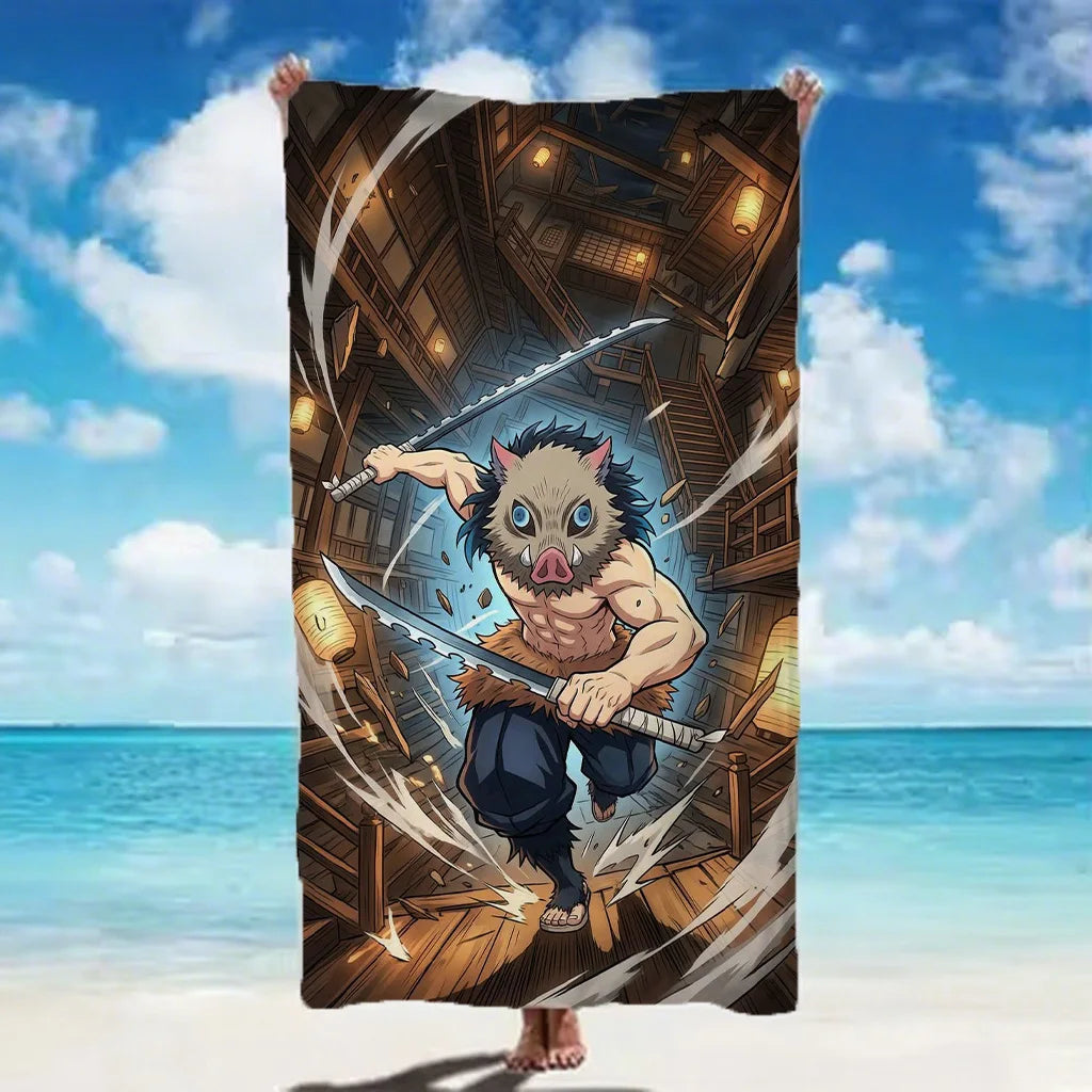 2026 Demon Slayer themed Beach Towel breathable soft cloth suitable for beach pool travel holiday and daily bathroom use