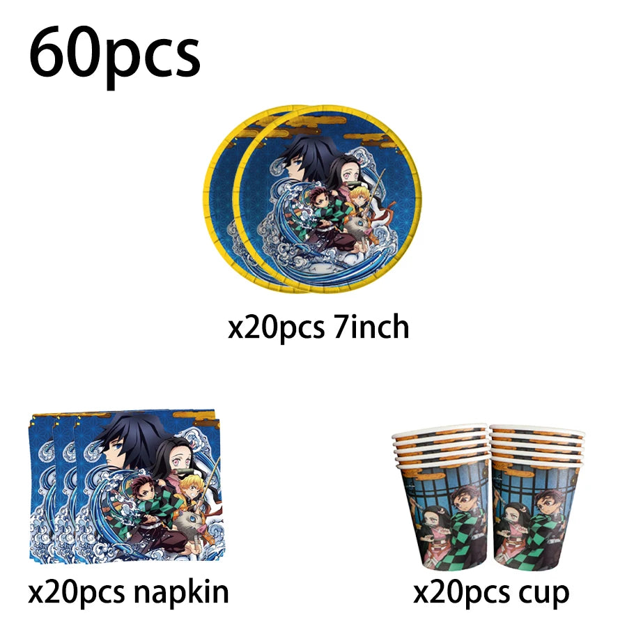 Demon Slayer Birthday Party Background Cloth Banner Balloons Paper Plates Napkins Tablecloth For Holiday Party Decor Supplies