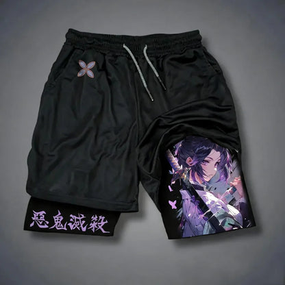 2026 New Unisex Demon SlayerKanroji Mitsuri 2026 Summer New Edition Anime Printed Loose Quick Drying Double Layer Sports Shorts