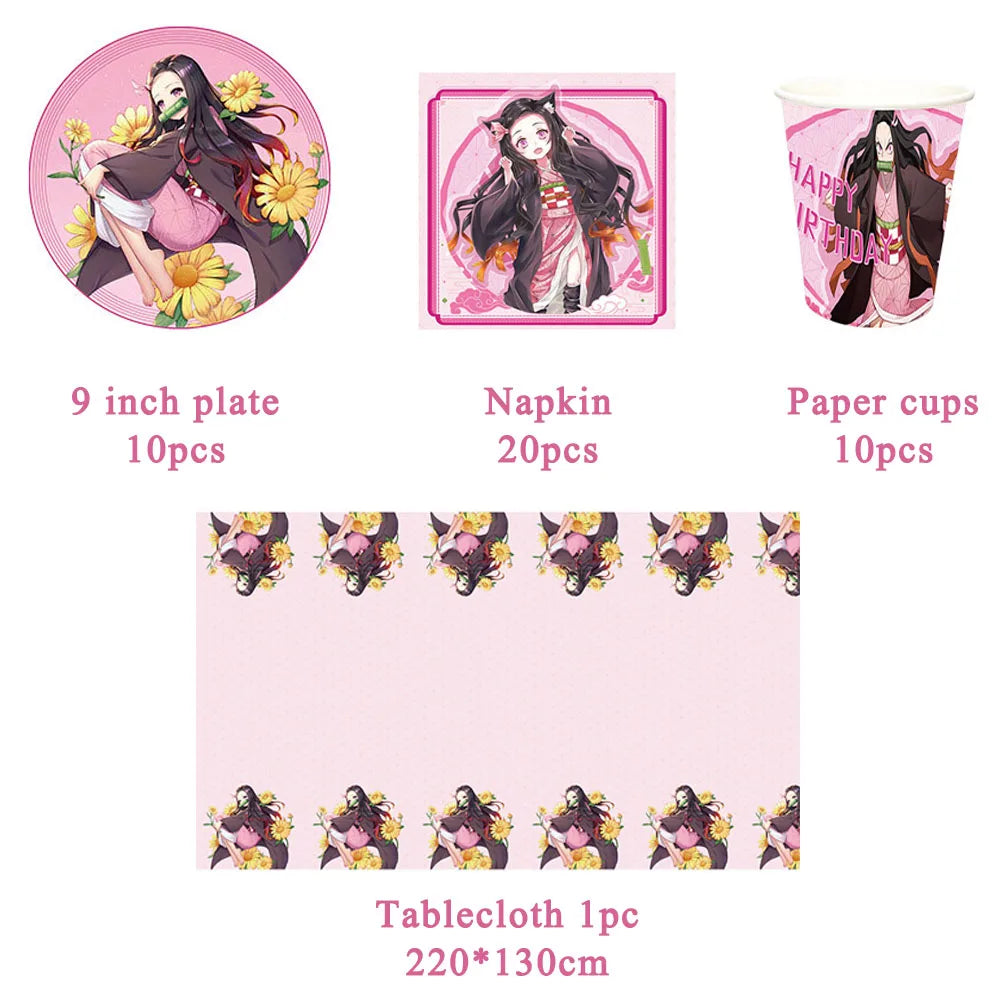 Anime Demon Slayer Kamado Nezuko themed party decoration paper cups plates tissues  baby showers balloons girls birthday gifts