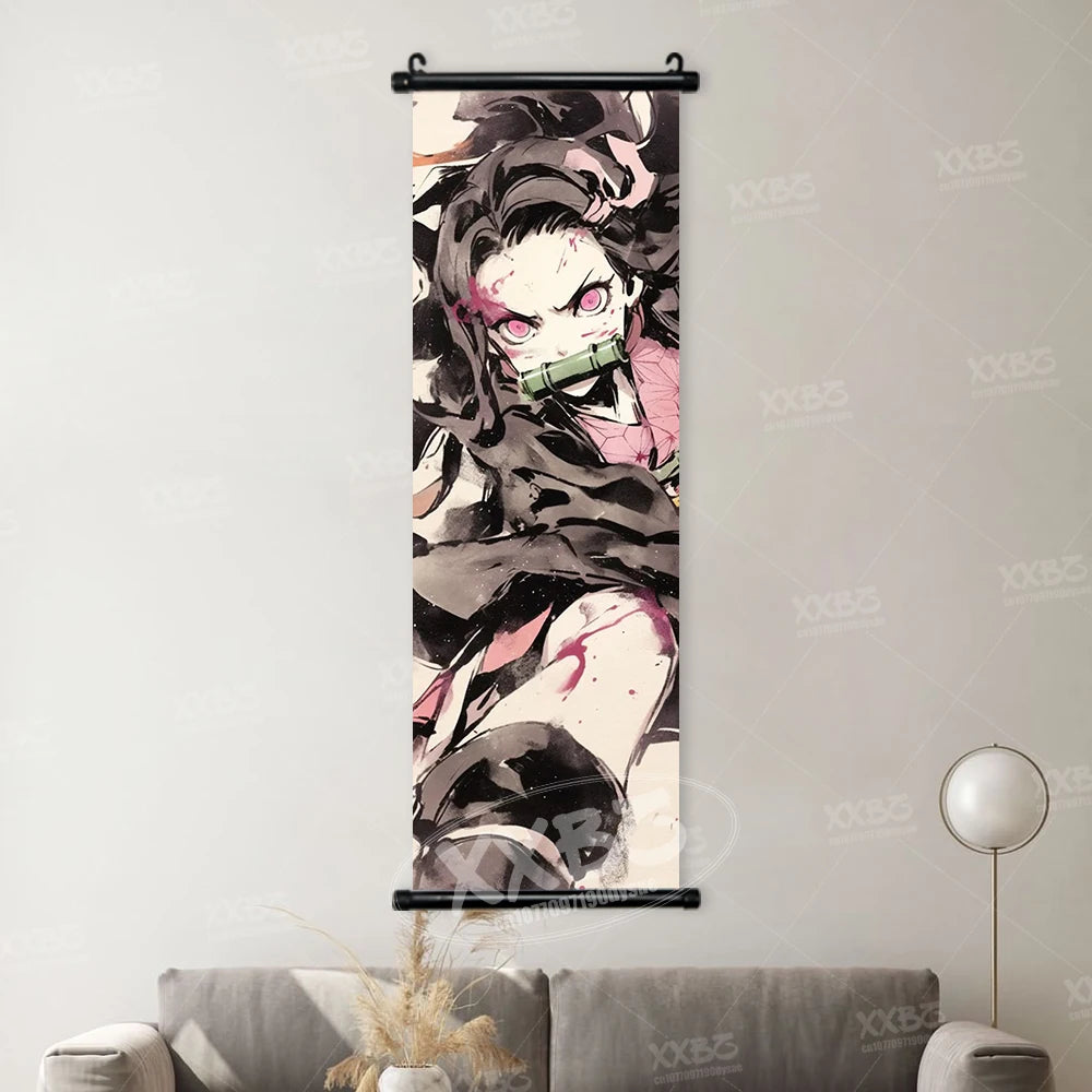 Demon Slayer Poster Home Decor Hashibira Inosuke Canvas Scrolls Picture Agatsuma Zenitsu Wall Art Kamado Nezuko Hanging Painting