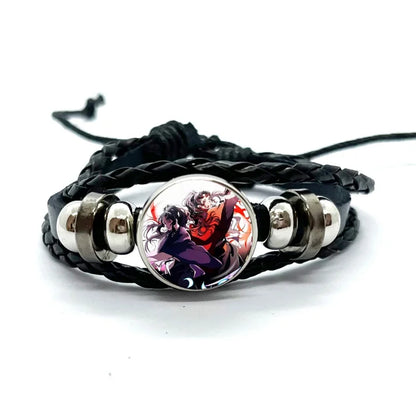 Kokushibo Anime Figure Leather Bracelets Cosplay Eyes Cartoon Horror Multilayer Braided Bracelets Bangles Handmade Jewelry Gifts