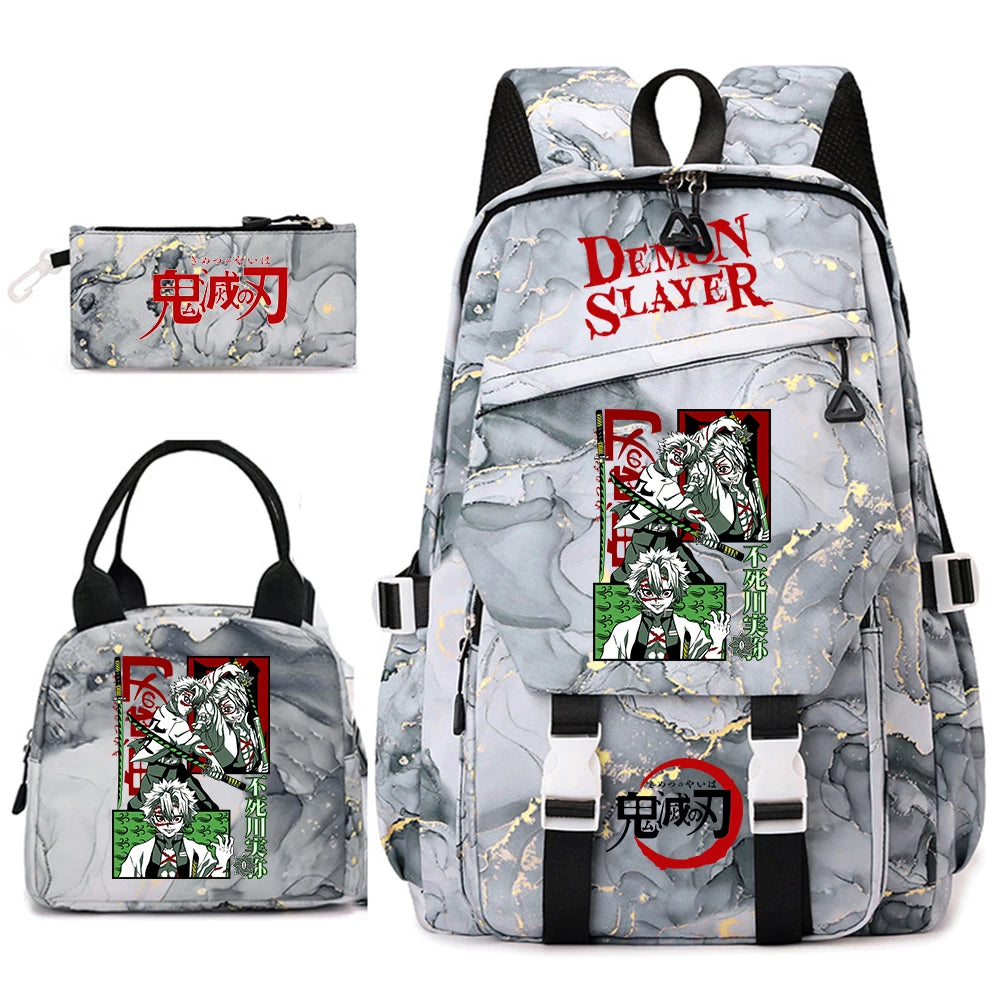 Demon Slayer Anime Backpack Set for Girls Demon Slayer 3Pcs School Bag Lunch Kit Pouch