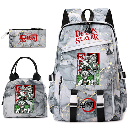 Demon Slayer Anime Backpack Set for Girls Demon Slayer 3Pcs School Bag Lunch Kit Pouch