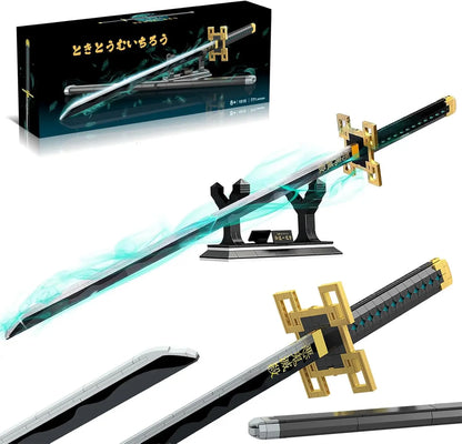 Demon Anime Sword Building Set, 40in Tokitou Muichirou Sword Set with Scabbard and Stand Anime Katana Sword Building Blocks Gift