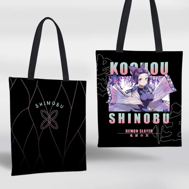 Demon Slayer Mini Shoulder Bag Tanjirou Nezuko Tote Bag Anime Canvas Backpack for Travel Hand-Painted Tote Bag Simple Style Gift