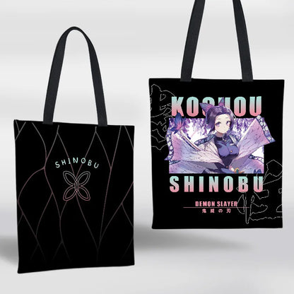 Demon Slayer Mini Shoulder Bag Tanjirou Nezuko Tote Bag Anime Canvas Backpack for Travel Hand-Painted Tote Bag Simple Style Gift