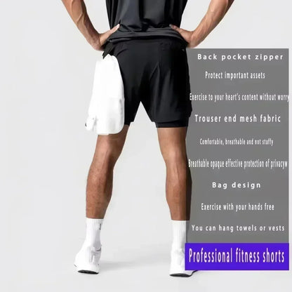 Akaza Men's 2-in-1 Shorts cotton blend fitness Gym pants Demon Slayer Japanese Anime Double Layer Quick-Drying Sports sweatpants
