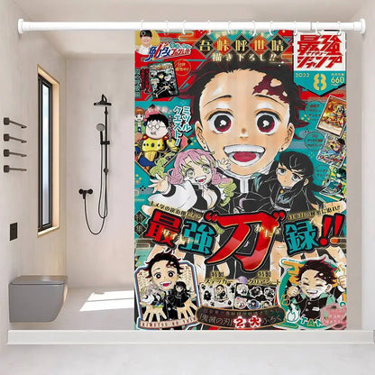 D-Demon Slayer 1pc Shower Curtain Polyester Waterproof Shower Curtain Bathroom Partition Curtain Decoration Accessories