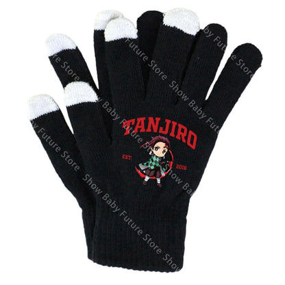 19CM Adult Gloves Demon Slayer Infinity Castle Boys Gloves Cartoon Tanjirou Screen Gloved Winter Anime Kids Birthday Cute Gifts