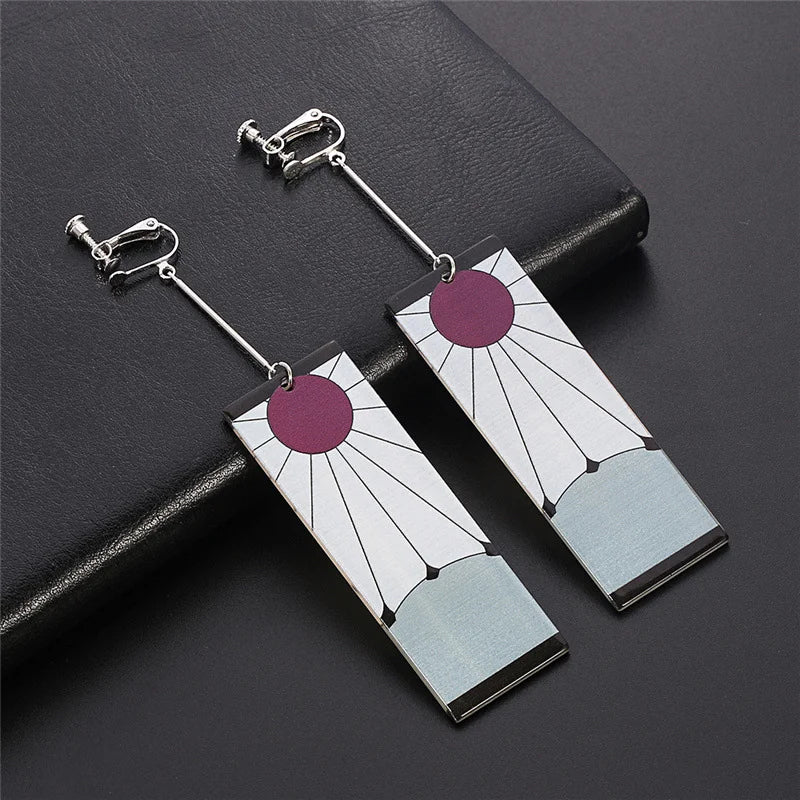 1PCS Fashion Acrylic Tanjiro Earrings Demon Slayer Earrings Anime Cosplay Props Hanafuda Drop Long Earrings for Women Girls