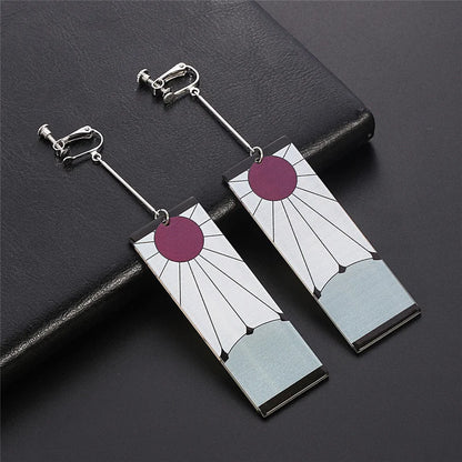 1PCS Fashion Acrylic Tanjiro Earrings Demon Slayer Earrings Anime Cosplay Props Hanafuda Drop Long Earrings for Women Girls
