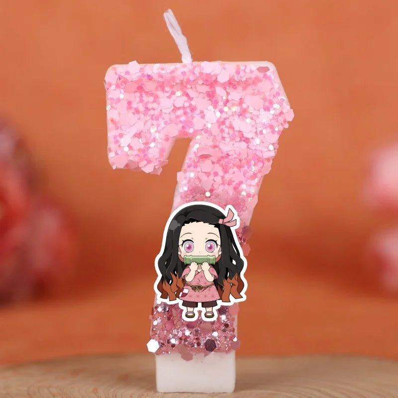 Demon Slayer Theme Digital Candle Number 0-9 Kids Birthday Cake Decoration Supplies Cartoon Party Accessories Supplies