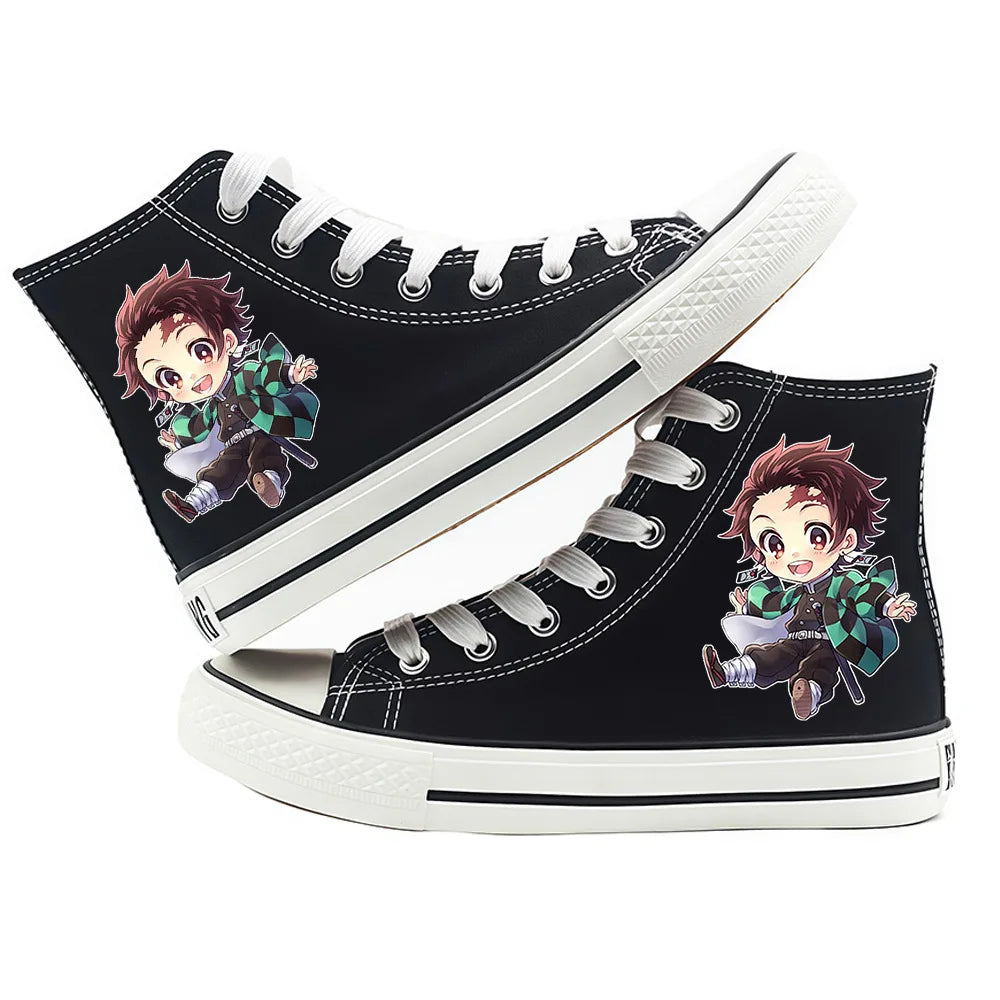 Anime Demon Slayer Canvas Shoes Casual Shoes High Top Sneaker Boys Girls Studebts Kawaii Hand-Painted Anime Shoes Birthday Gift