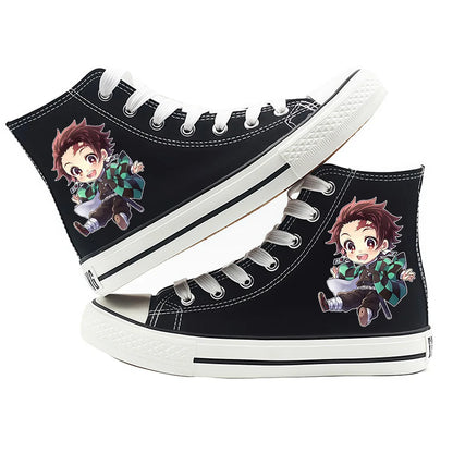 Anime Demon Slayer Canvas Shoes Casual Shoes High Top Sneaker Boys Girls Studebts Kawaii Hand-Painted Anime Shoes Birthday Gift