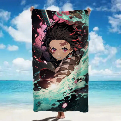 2026 Demon Slayer themed Beach Towel breathable soft cloth suitable for beach pool travel holiday and daily bathroom use