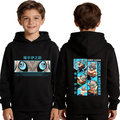 Demon Slayer Kimetsu no Yaiba Kids Hoodie Inosuke Hashibira Anime Print Boys Casual Sports Pullover Sweatshirt