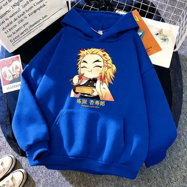 2025 New Autumn Winter Fashion Long Sleeve Funny Anime Rengoku Kyoujurou Printed Hoodies Casual Loose Sweatshirt for Men Women