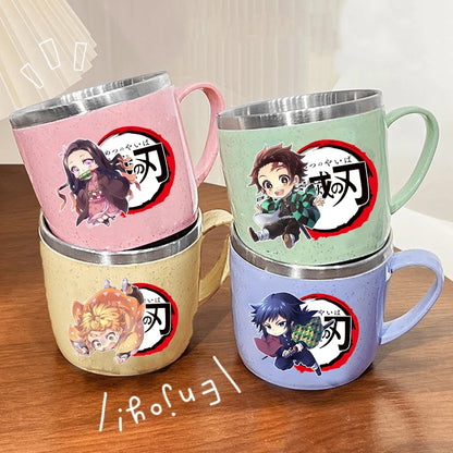 Demon Slayer Kimetsu No Yaiba Double Layer Anti-scalding Water Cup Anime 304 Stainless Steel Milk Mug Anti Drop Water Glass Gift