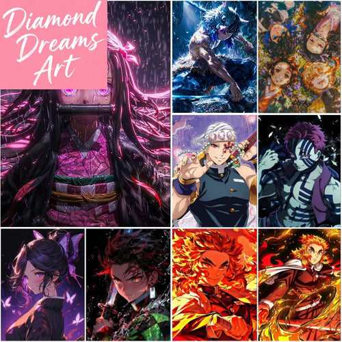 Demon Slayer Diamond Painting 5D Nezuko Kochou Shinobu Full Diamond Mosaic Picture DIY Hashibiro Inosuke Home Decor Painting,fra