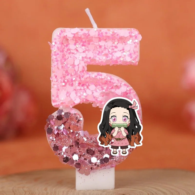 Demon Slayer Theme Digital Candle Number 0-9 Kids Birthday Cake Decoration Supplies Cartoon Party Accessories Supplies