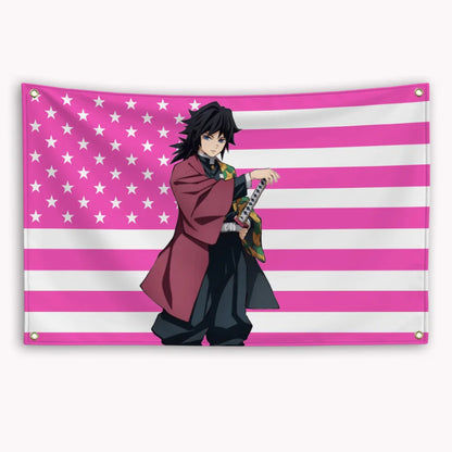 Anime Demon Slayer American Flag Rengoku Kyoujurou Kochou Shinobu Banner Advertising Home Decor Items Tapestry Garage Flags Hang