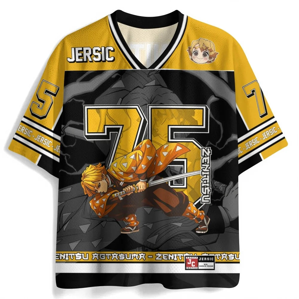 Demon Slayer Anime Series Number Jersey Oversize Daily Unisex Tops Tees Retro Korean Style Kpop Baseball Hockey Outfit T-shirt