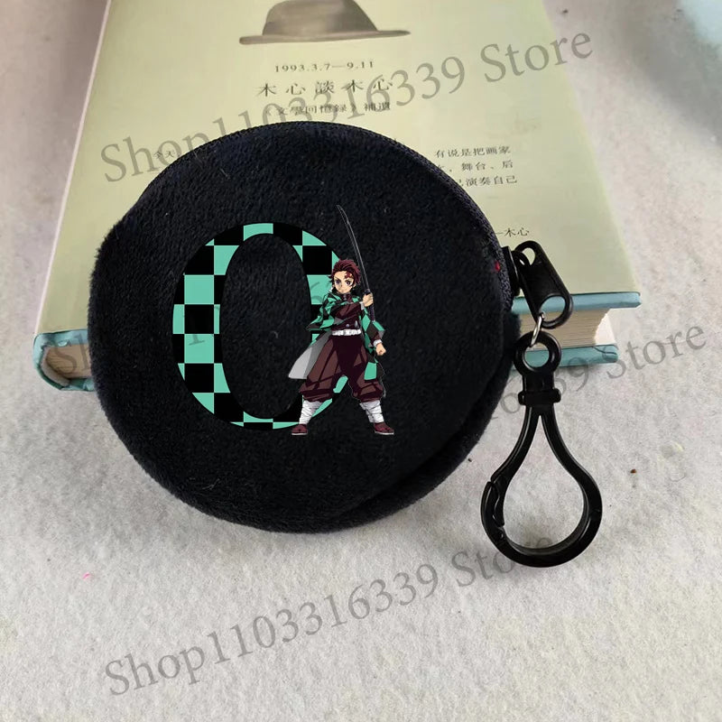 Demon Slayer Coin Purse Anime Figure Tanjiro Letters A-Z Wallet Key Earphones Storage Pouch Round Mini Zero Wallet Merchandise