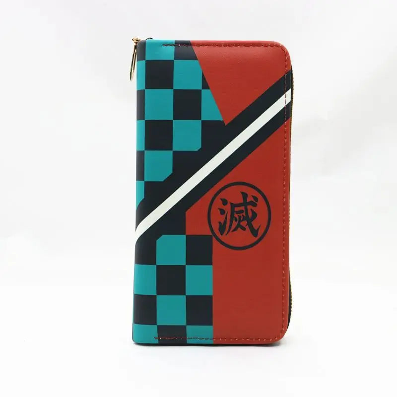 Demon Slayer Anime Long Wallet Color Block Design Kamado Tanjiro Kochou Shinobu Tomioka Giyuu PU Leather Purse