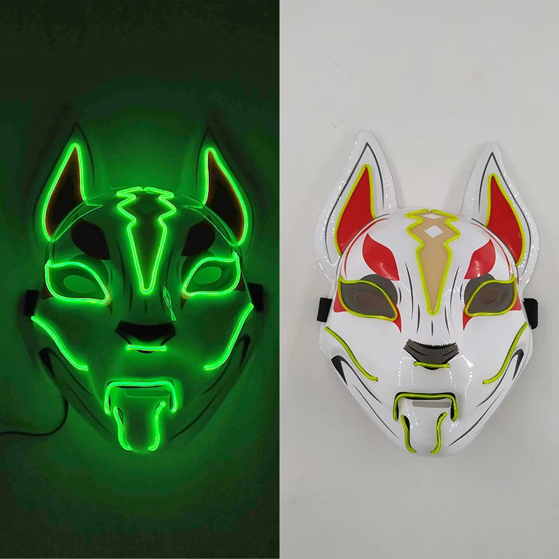 Glowing  Demon Slayer Mask Cosplay Japanese Cartoon Neon Light Samurai Mascara Luminous Led Fox Mask For Halloween Christmas