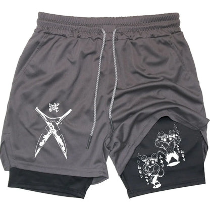 Men's Compression Shorts Anime Demon Slayer Print Beach Shorts Gym Fitness Running Quick Dry Short Pants Summer Print Sportswear