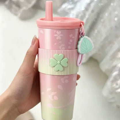Anime Demon Slayer Vacuum Cup 24 Oz Tomioka Giyū 316 Stainless Steel High Capacity Car Coffee Cup Straw Thermos Cup Gift