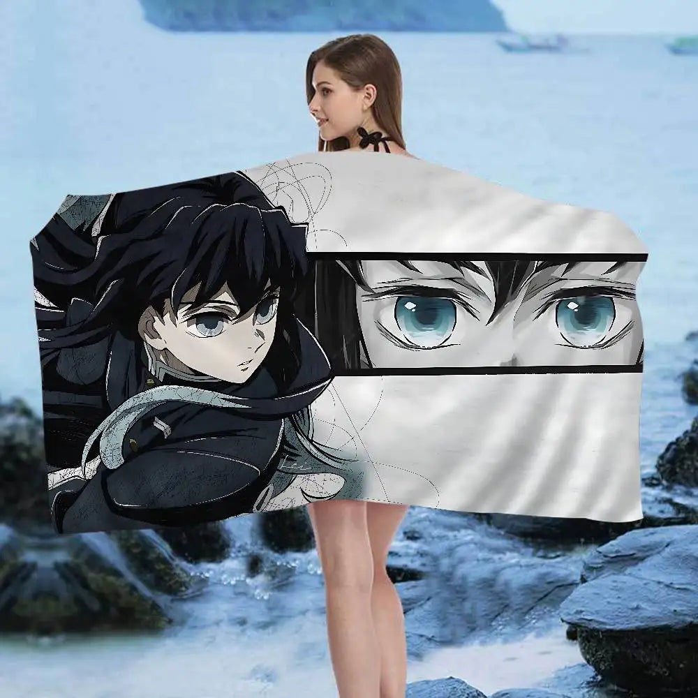 Anime D-DemonS Slayer Microfiber Blanket Quick Drying Beach Towels Oversized Printing Super Absorbent Pool Towel Blanket