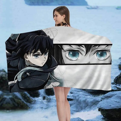 Anime D-DemonS Slayer Microfiber Blanket Quick Drying Beach Towels Oversized Printing Super Absorbent Pool Towel Blanket