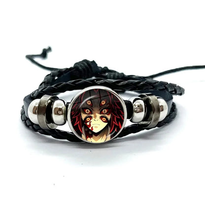 Kokushibo Anime Figure Leather Bracelets Cosplay Eyes Cartoon Horror Multilayer Braided Bracelets Bangles Handmade Jewelry Gifts