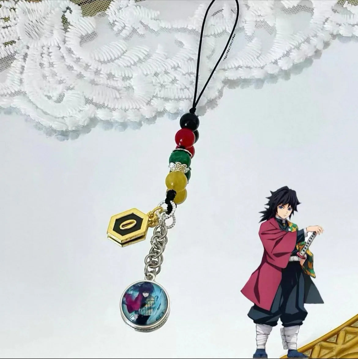 Anime Demon Slayer Periphery Hand Rope Tanjiro Kamado Giyu Tomioka Kyojuro Rengoku 15 styles Keychain Decorations Christmas Gift