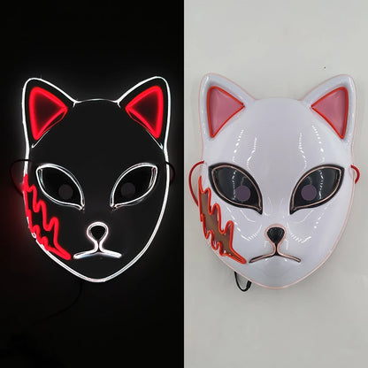 Glowing  Demon Slayer Mask Cosplay Japanese Cartoon Neon Light Samurai Mascara Luminous Led Fox Mask For Halloween Christmas